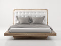 Camas dobles de madera y cuero sintético 220x180x110 cm - marrón-blanco - diseño moderno con cabecero capitoné