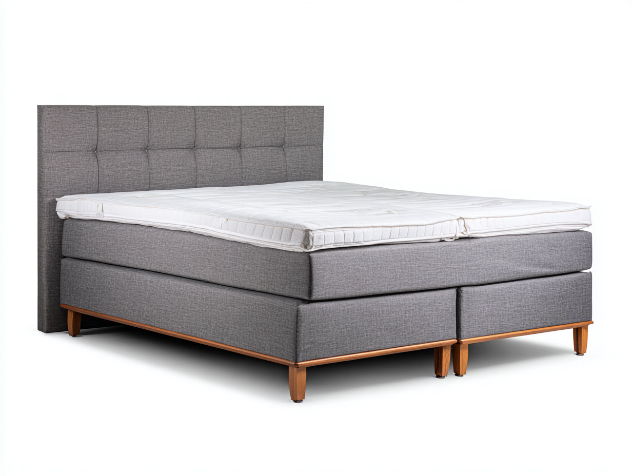 Camas dobles de tela 210x170x110 cm - gris-marrón - diseño moderno con cabecero capitoné
