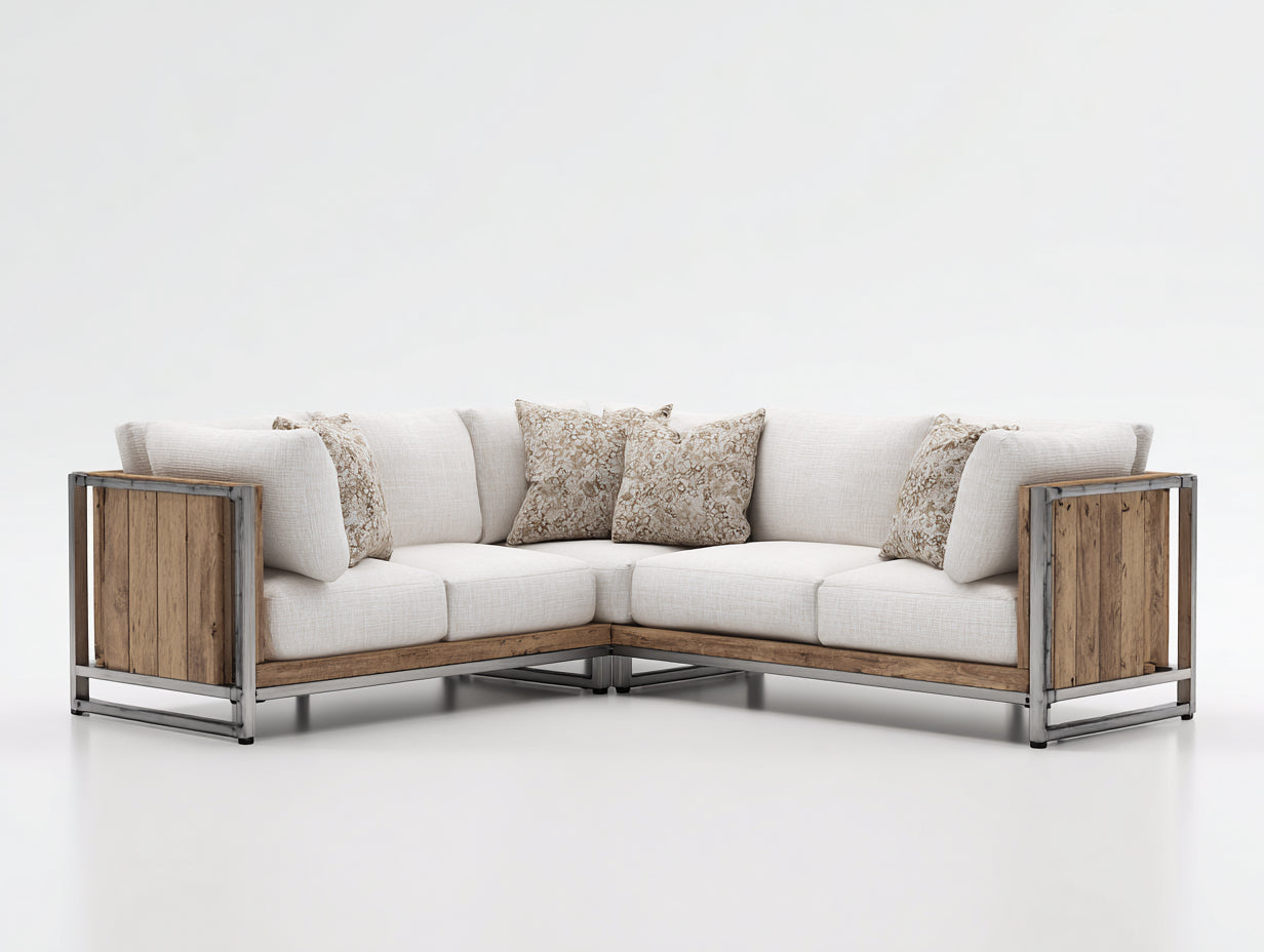 Sofás de exterior esquinero 245x245x78 cm - beige madera natural y gris - diseño moderno para terraza