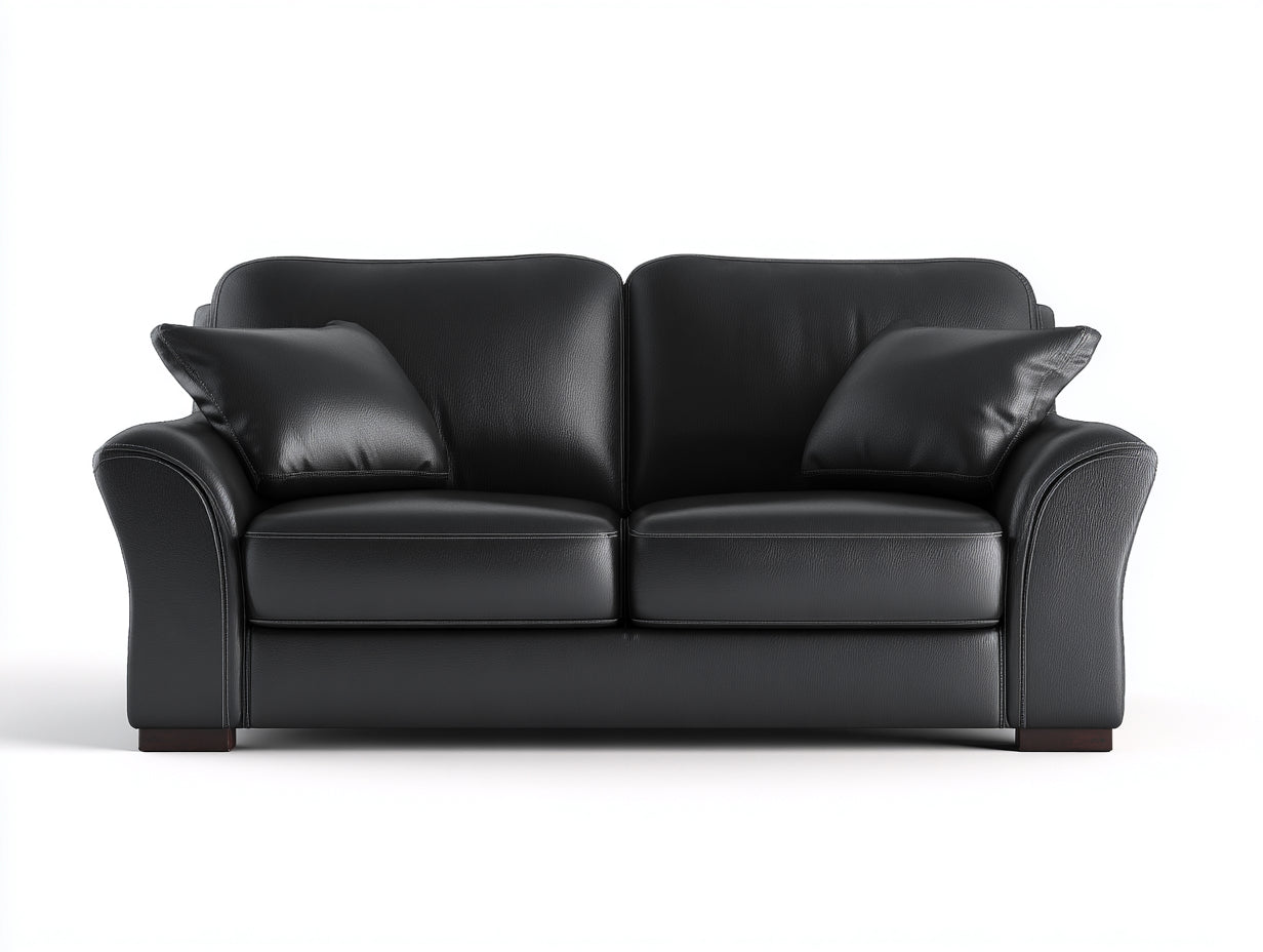 Sofás 2 plazas de cuero sintético 180x88x85 cm - negro - diseño moderno con brazos curvados