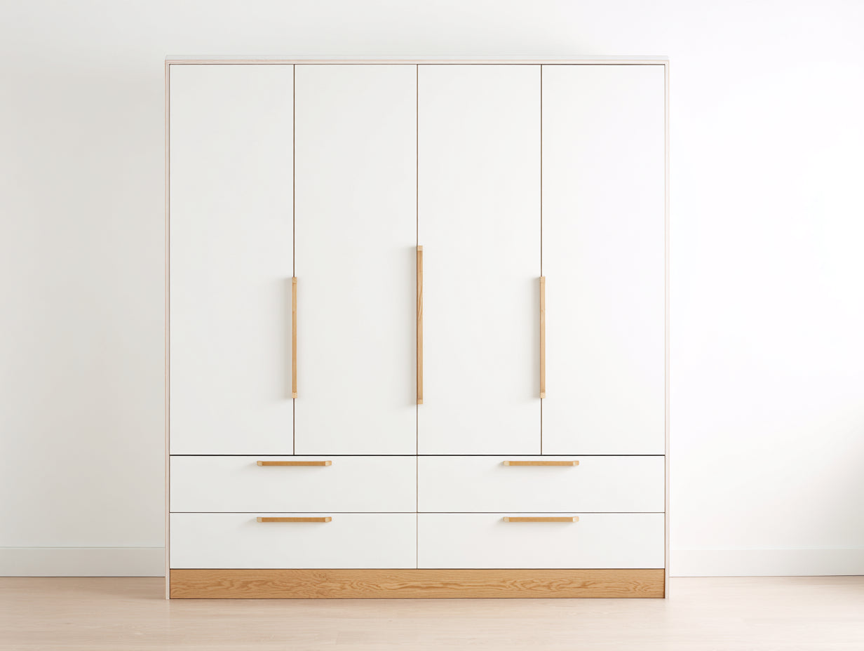Armarios madera blanco y roble 180x52x200 cm - 4 puertas y 4 cajones - diseño moderno