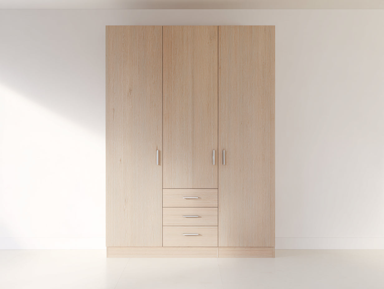 Armarios de madera 160x55x200 cm - beige - diseño moderno con 3 puertas y 3 cajones