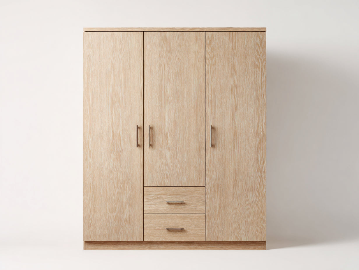 Armarios madera color roble claro 150x55x195 cm - 3 puertas y 2 cajones - diseño moderno
