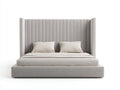 Camas dobles de tela 210x170x125 cm - gris claro - estilo moderno con cabecero alto acanalado