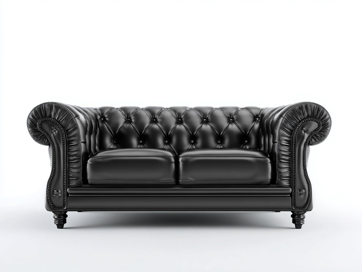 Sofás 2 plazas de cuero sintético 180x90x75 cm - negro - estilo Chesterfield clásico