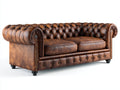 Sofás 2 plazas de cuero 205x95x78 cm - marrón - diseño Chesterfield capitoné para salón