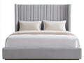 Camas dobles de tela 220x180x125 cm - gris - diseño moderno con cabecero alto acanalado