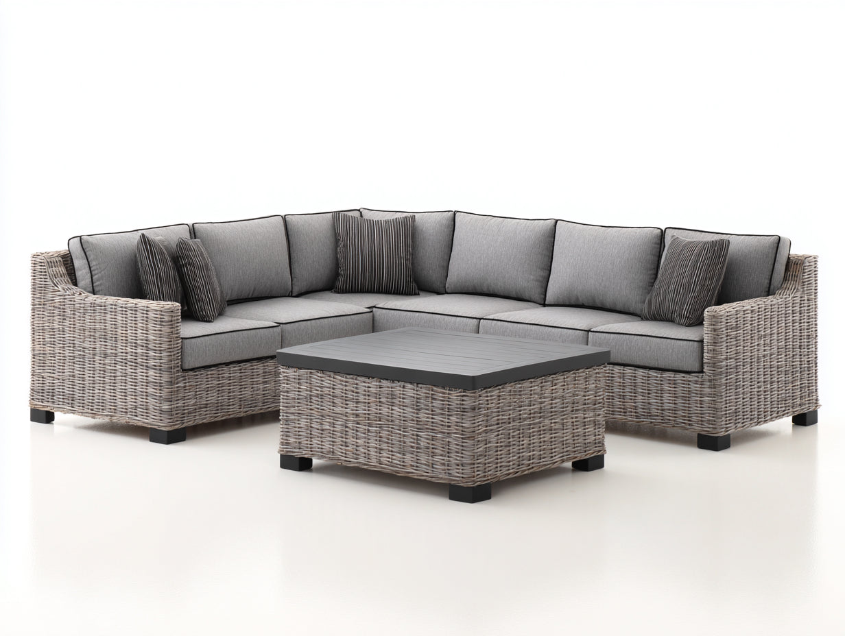 Sofás de exterior de ratán sintético 260x260x78 cm - gris-beige-negro - diseño cuadrado moderno con mesa