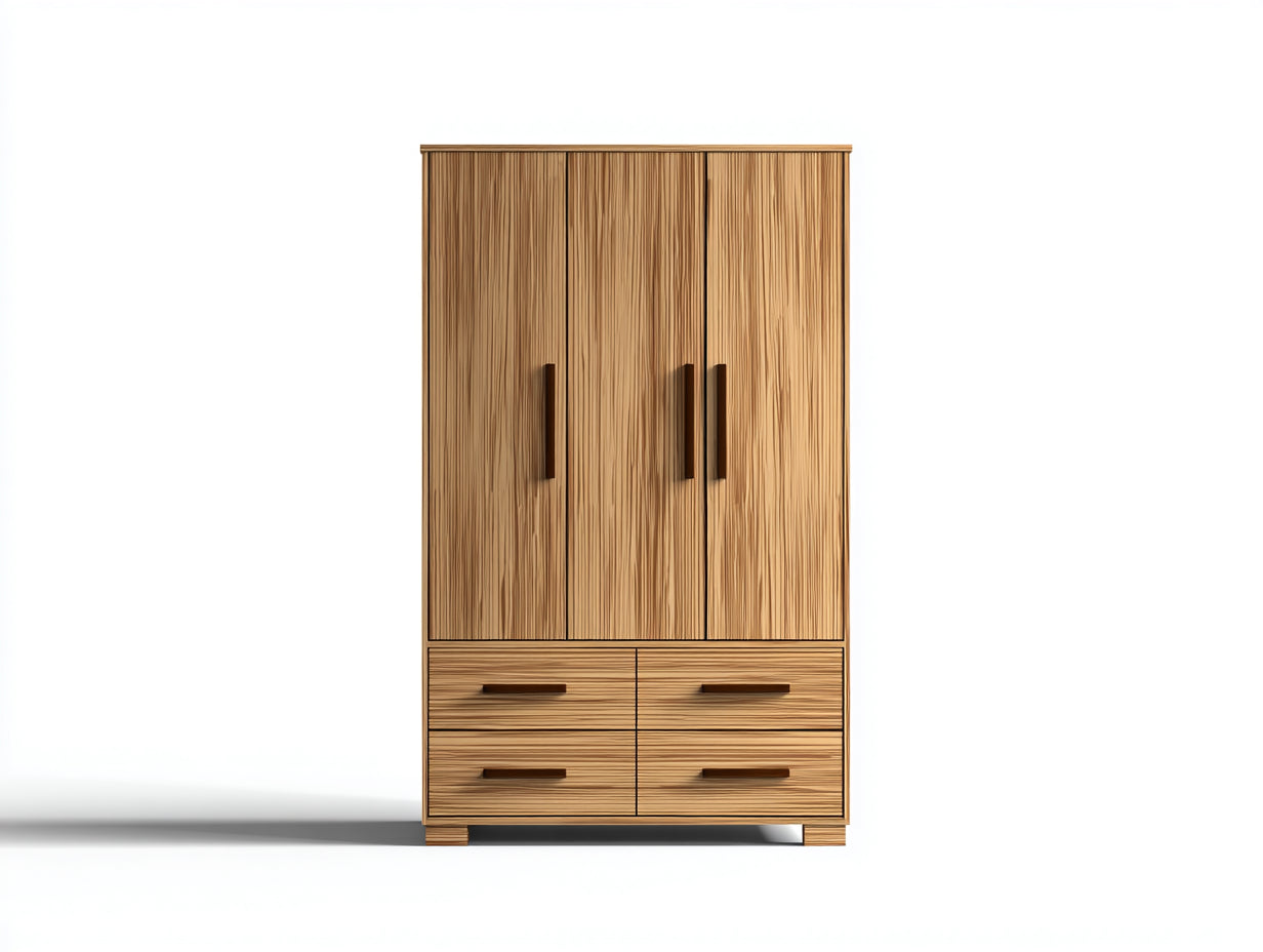 Armarios madera natural 120x55x190 cm - 3 puertas y 4 cajones - diseño moderno