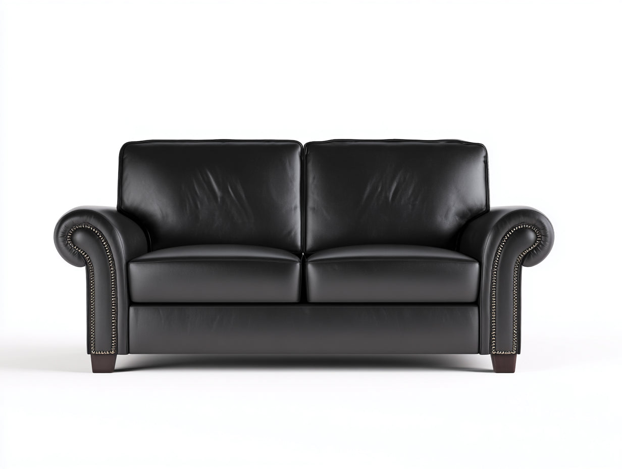 Sofás 2 plazas de cuero sintético 160x85x85 cm - negro - estilo clásico con reposabrazos curvos