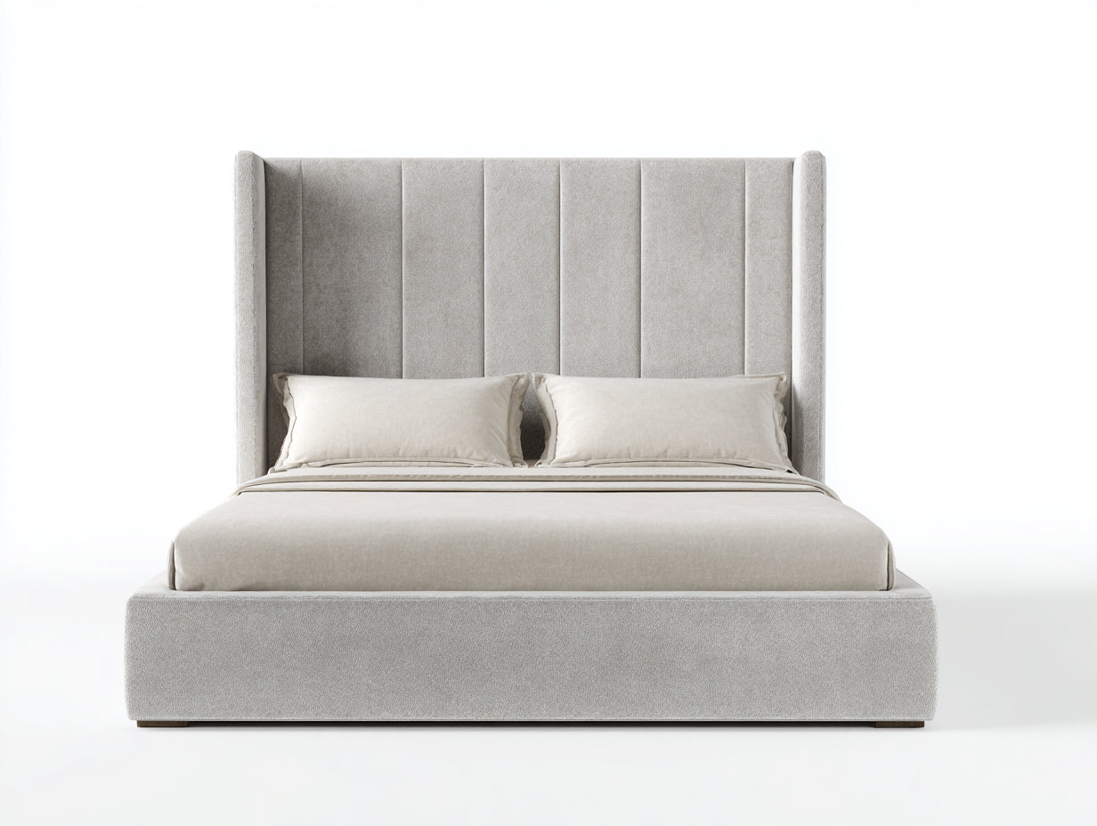 Camas dobles de tela 210x170x125 cm - gris claro - estilo moderno con cabecero acanalado