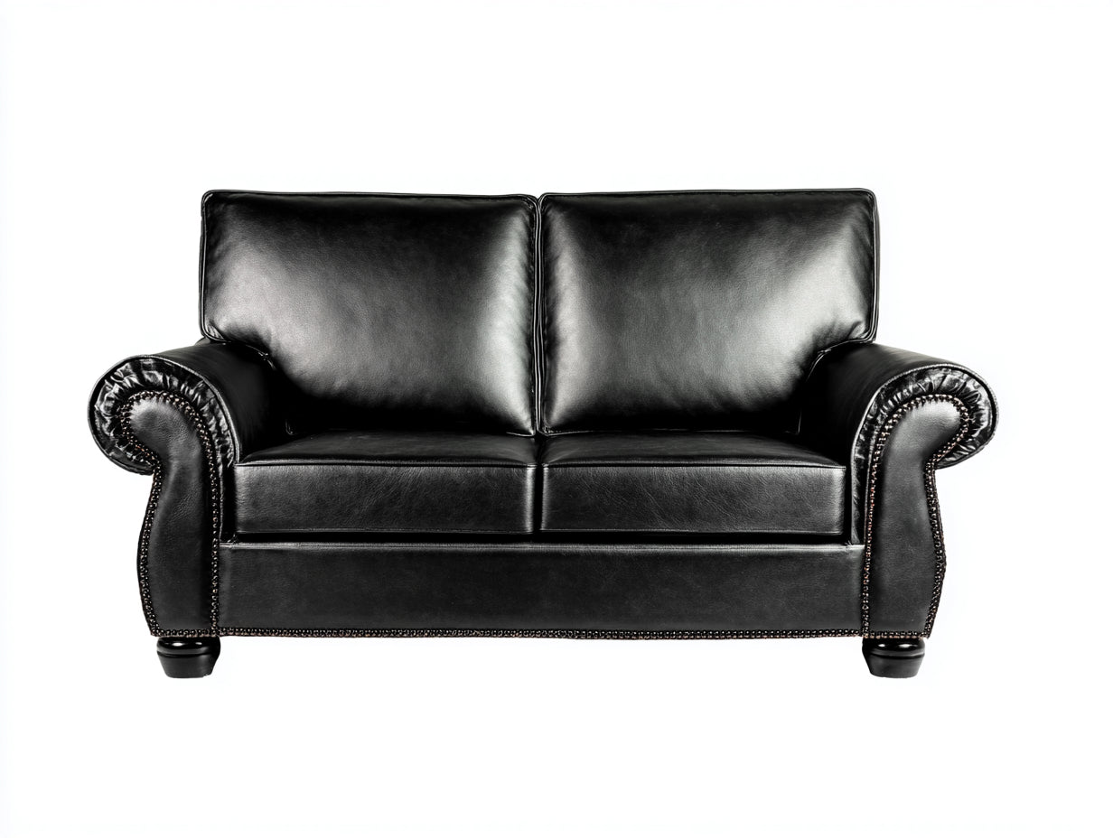 Sofás 2 plazas de cuero sintético 165x88x86 cm - negro - estilo clásico con reposabrazos enrollados