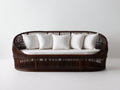 Sofás de exterior de ratán 220x88x82 cm - marrón oscuro y blanco - diseño curvo para terraza