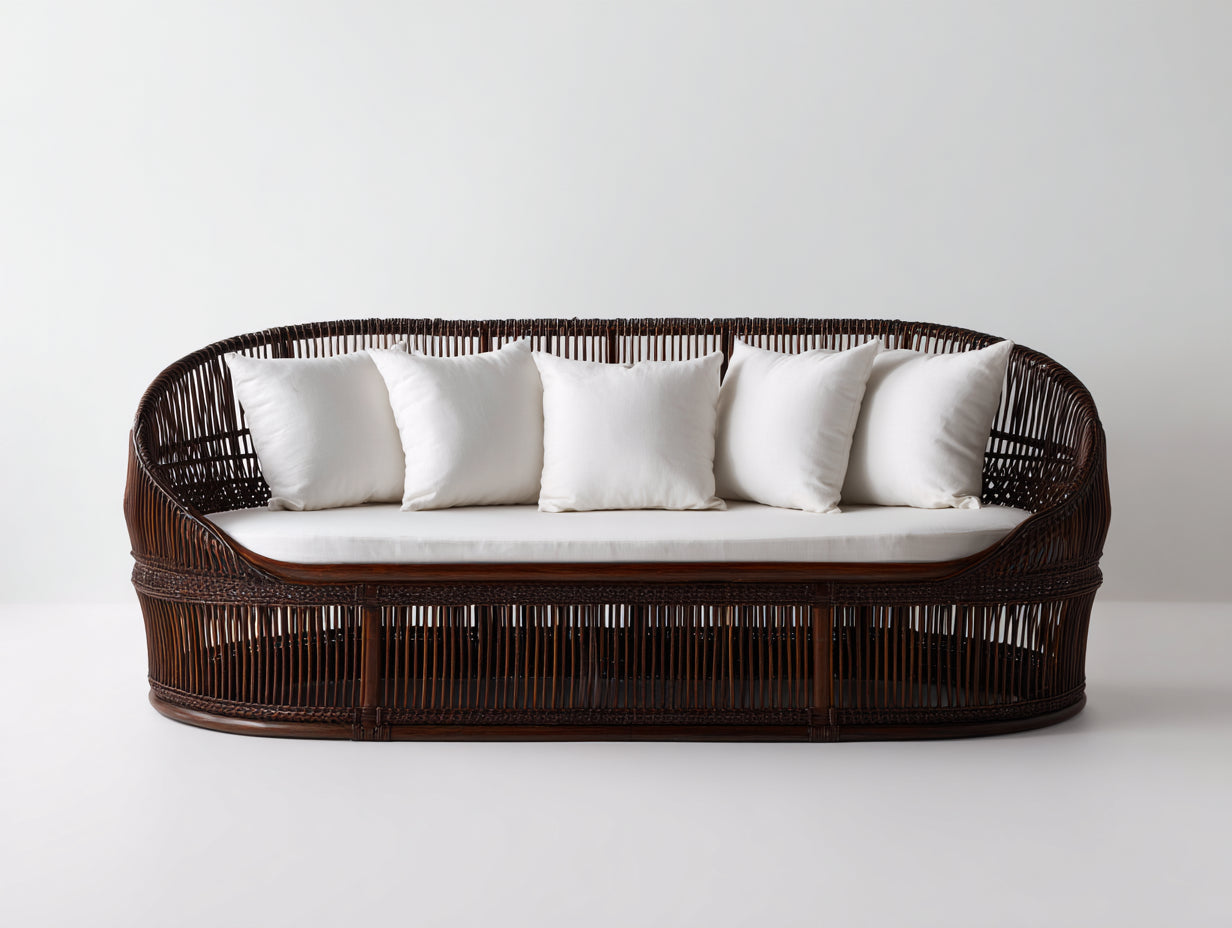 Sofás de exterior de ratán 220x88x82 cm - marrón oscuro y blanco - diseño curvo para terraza