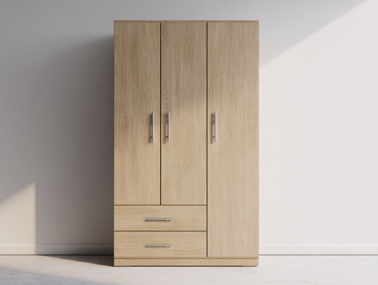 Armarios madera color roble 120x50x190 cm - 3 puertas y 2 cajones - diseño moderno