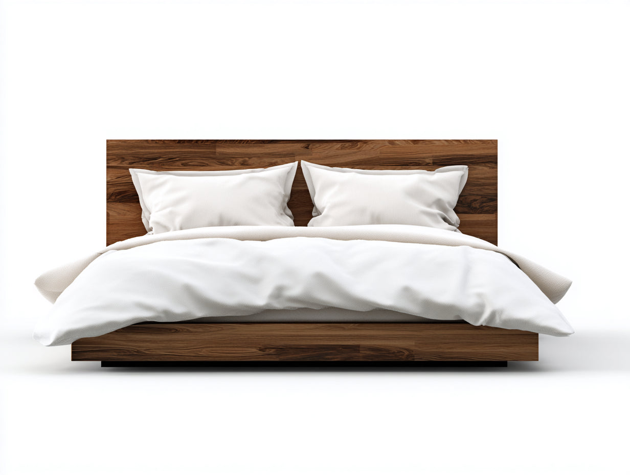 Camas dobles madera nogal 210x165x95 cm - cabecero recto - diseño moderno para dormitorio