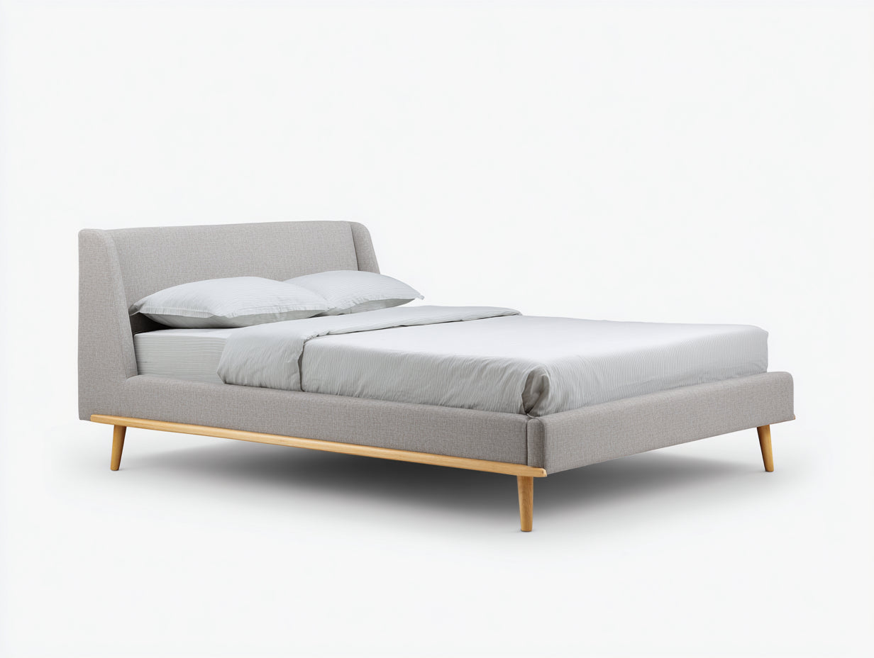 Camas dobles de tela 210x170x100 cm - gris claro - estilo moderno con cabecero acolchado