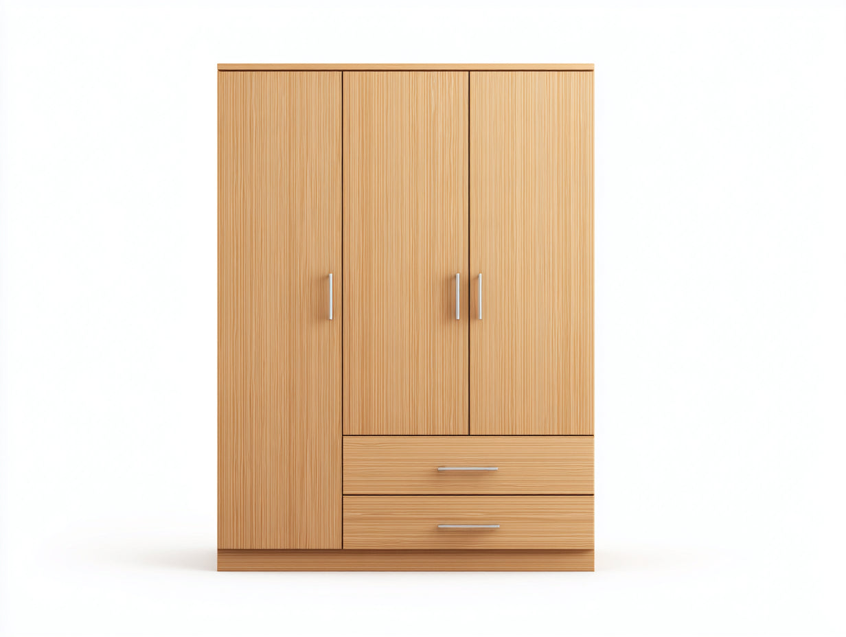 Armarios de madera 120x55x190 cm - marrón claro - estilo moderno con 3 puertas y 2 cajones