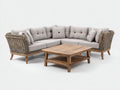 Sofás de exterior de ratán y madera 260x260x82 cm - marrón-beige - diseño esquinero con mesa para jardín
