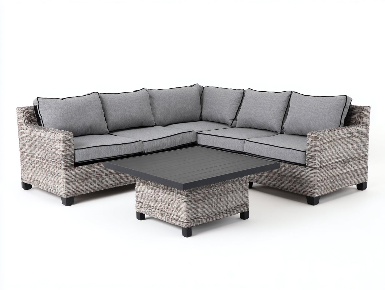Sofás de exterior de ratán sintético 240x240x75 cm - gris y negro - estilo moderno con mesa de centro