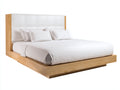Camas dobles de madera con cabecero tapizado 210x175x110 cm - madera natural y blanco - diseño moderno para dormitorio