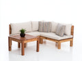 Sofás de exterior de madera 220x220x75 cm - marrón y beige - estilo natural con mesa de centro