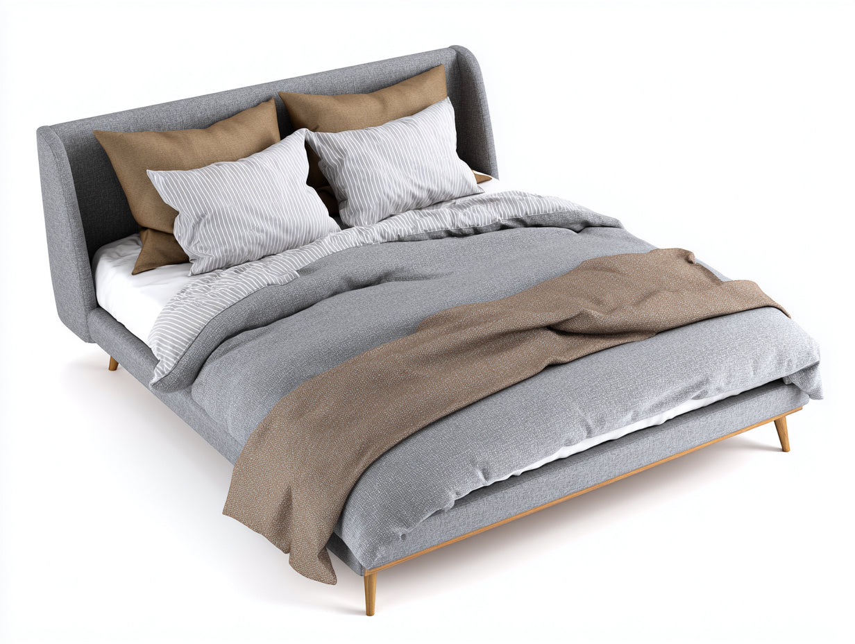 Camas dobles de tela 210x170x105 cm - gris - estilo moderno con cabecero envolvente
