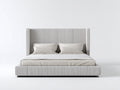 Camas dobles de tela 220x180x120 cm - beige-gris claro - diseño moderno con cabecero alto acanalado
