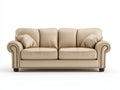 Sofás 2 plazas de cuero sintético 185x90x88 cm - beige-marrón - estilo clásico con brazos curvados